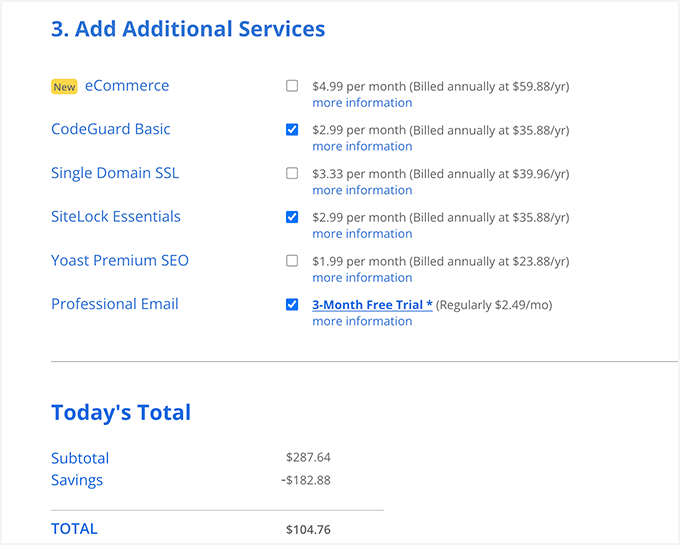 Bluehost Web Hosting Package Extras