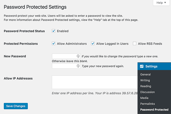 Password Protected settings