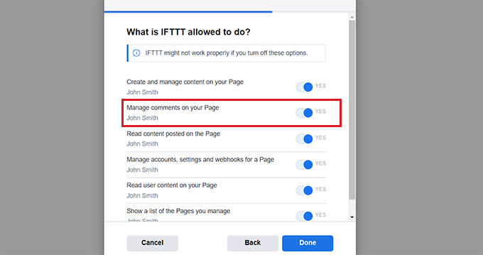 Choose actions that IFTTT has permission to take