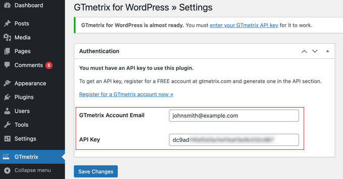 Enter Your Email Address and Paste the API Key