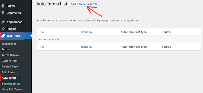 Adding a new auto term with TaxoPress