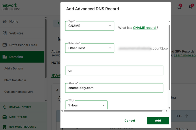 Aggiungi record CNAME