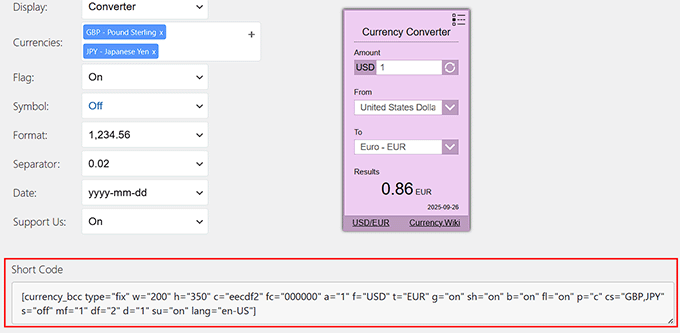Choose currency converter widget