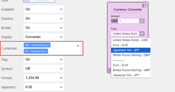 Choose other secondary currencies