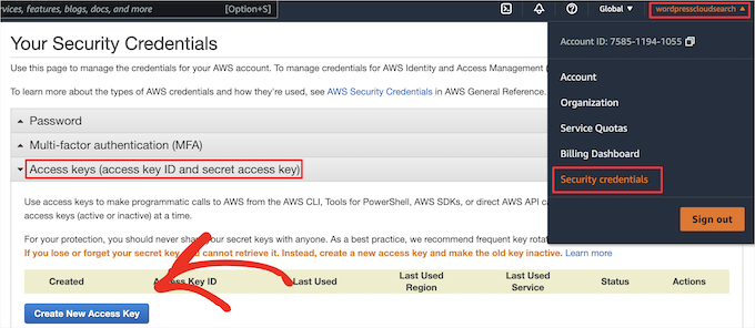 Go to AWS security page