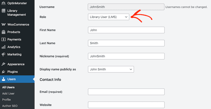 Giving a WordPress user permission to access your online library features 