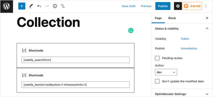 Adding Shortcode to a Page