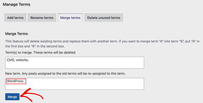 Merging multiple categories and tags in WordPress