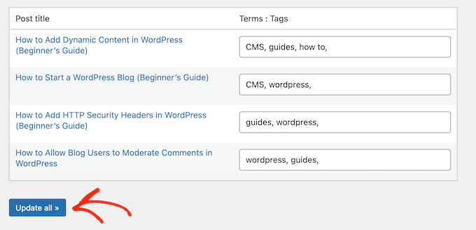 Saving bulk changes to WordPress categories and tags