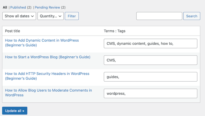 Bulk editing categories and tags using TaxoPress
