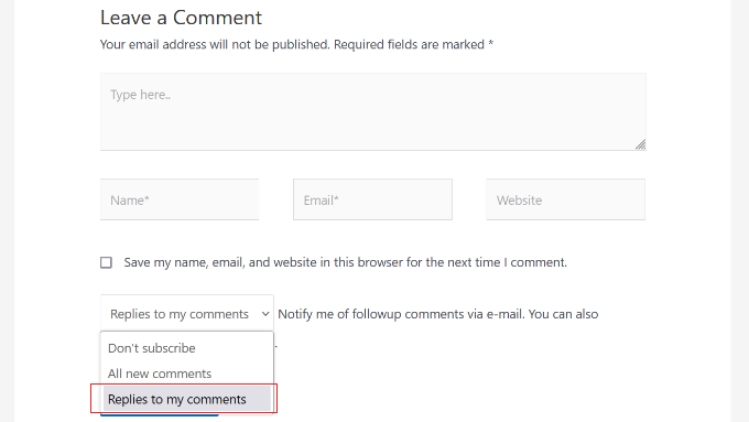 Select replies to my comment option