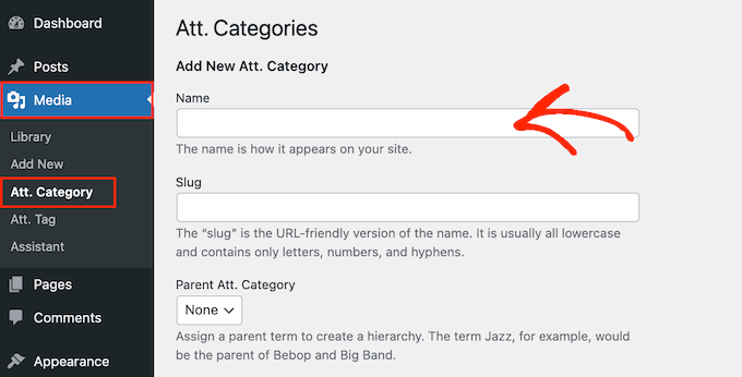 Adding image categories in WordPress