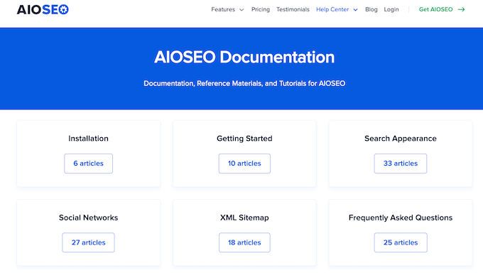 Online documentation for the AIOSEO SEO plugin