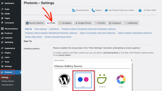 Photonic's Flickr settings