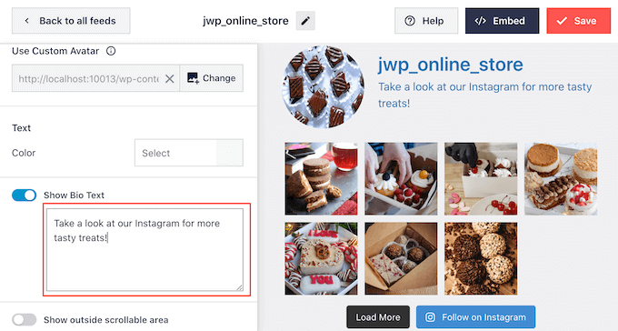 WebHostingExhibit add-custom-bio How to Display Instagram Photos in WordPress Sidebar Widget  