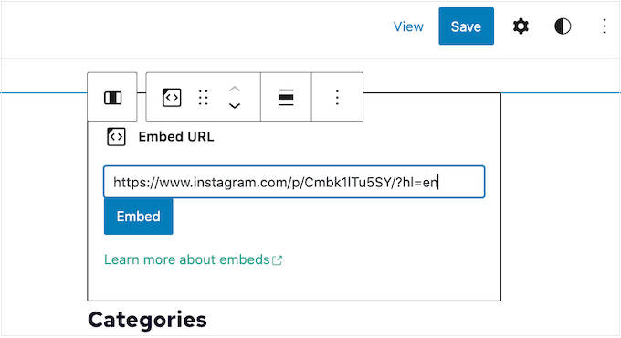 Adding an Instagram feed using an Embed block