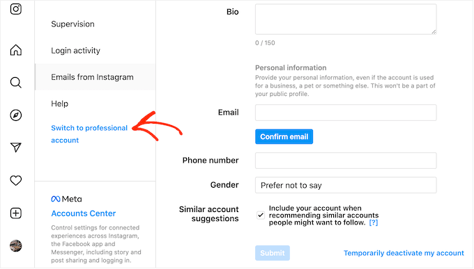 WebHostingExhibit switch-professional-account How to Display Instagram Photos in WordPress Sidebar Widget  