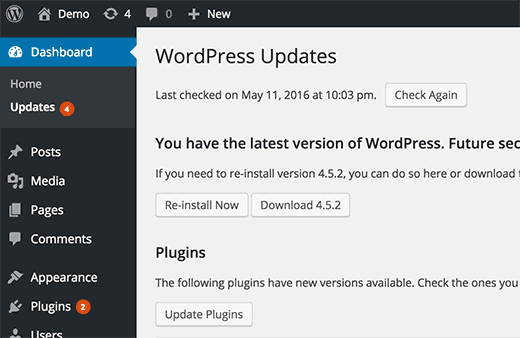Notifications for Updates in WordPress