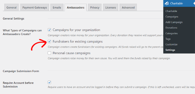 Enable fundraiser for existing campaigns