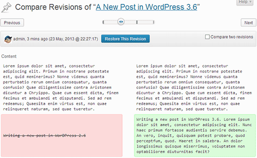 Improved post revisions in WordPress 3.6
