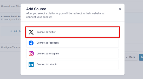 Sélectionner Twitter pour le connecter Sélectionner Twitter pour le connecter