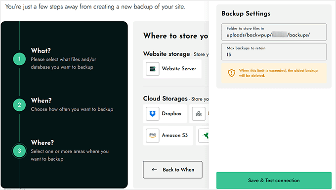 Alegeți fișierul pentru a stoca backup-ul în BackWPup
