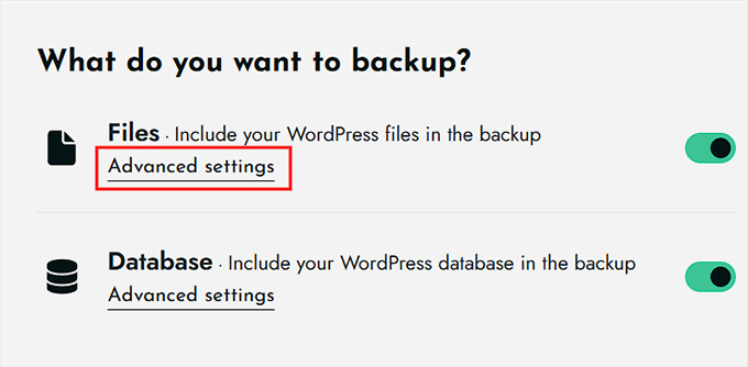 Faceți clic pe linkul Setări avansate în BackWPup