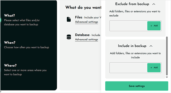 Excludeți sau includeți fișiere în backup în BackWPup