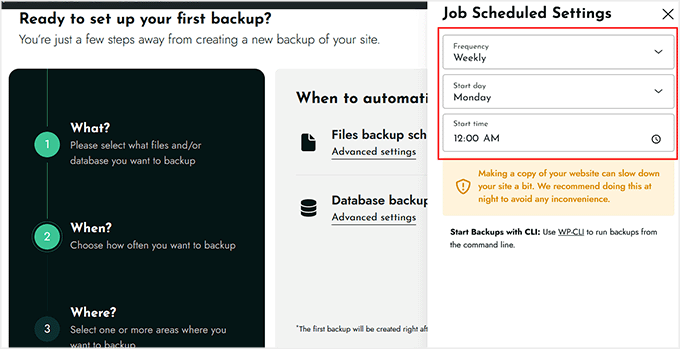 Ajustați setările de programare a backup-ului în BackWPup