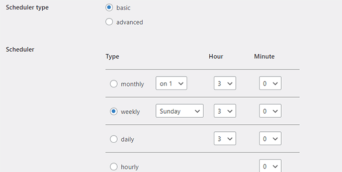 Set backup schedule frequency