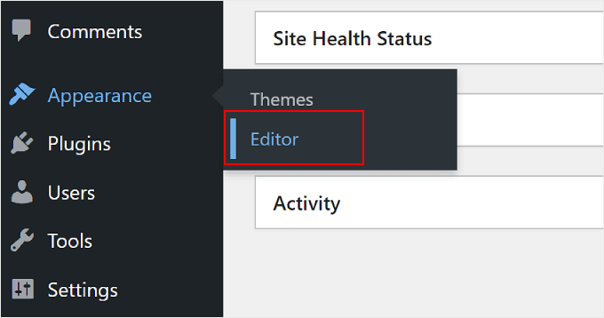 Selecting the Full-Site Editor from the WordPress admin panel