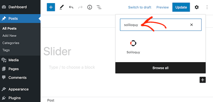 WebHostingExhibit adding-soliloquy-block How to Properly Add a Featured Content Slider in WordPress  