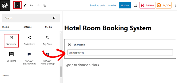 Add the shortcode for the booking system