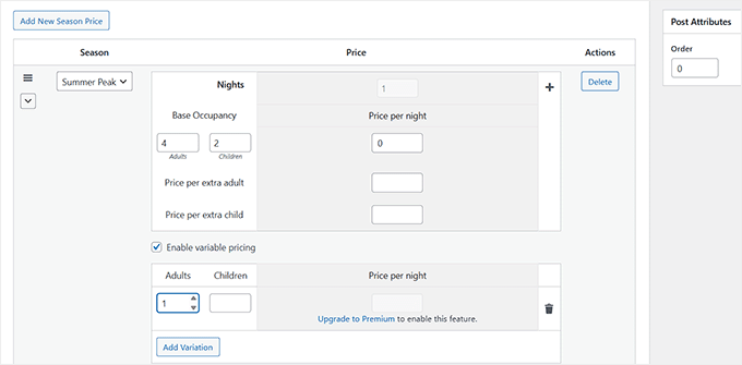 Add seasonal pricing