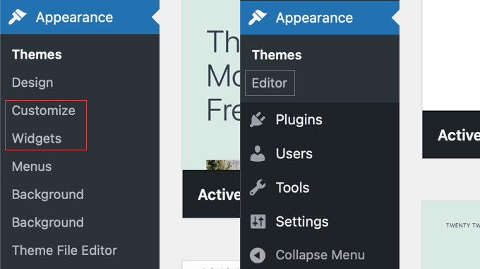 Identifizierung eines klassischen und eines Block-Themes