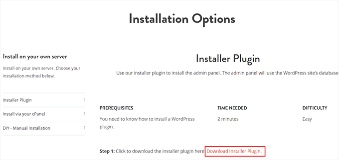 Click the Download Installer plugin link