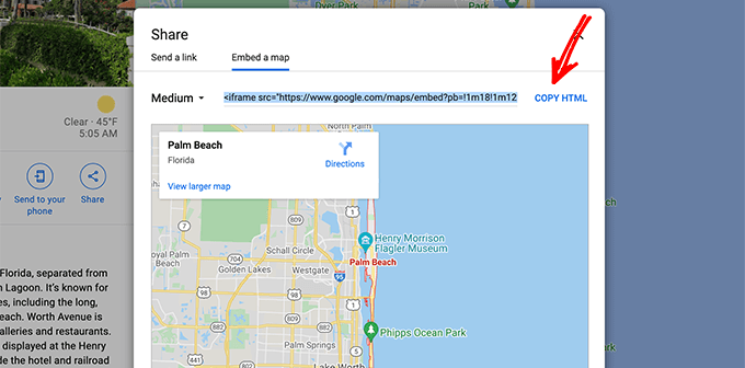 复制 Google Maps HTML 嵌入代码