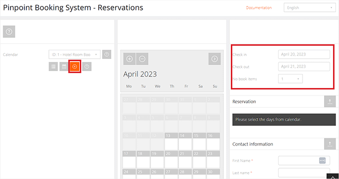 Create new reservations from WordPress dashboard