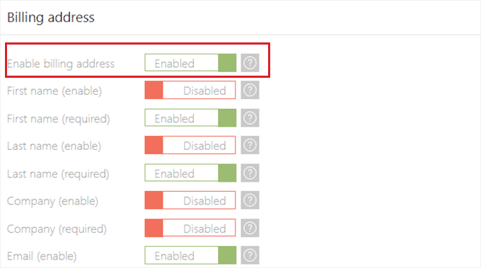 Enable billing address settings