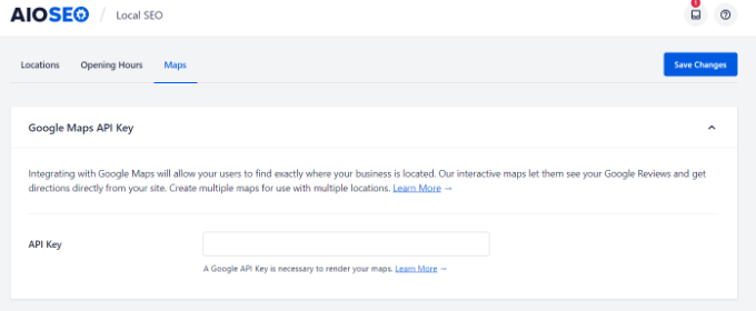 Entrez la clé API de Google Maps