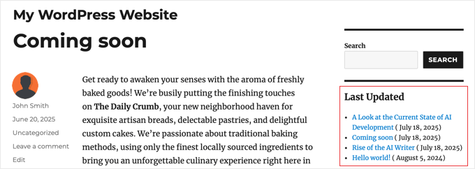 Ejemplo de publicaciones actualizadas por última vez