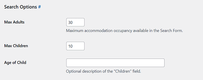 Search Options section