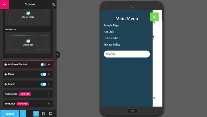 Customize or hide additional menu content