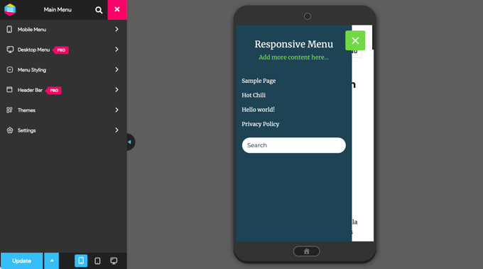Responsive menus can now be customized