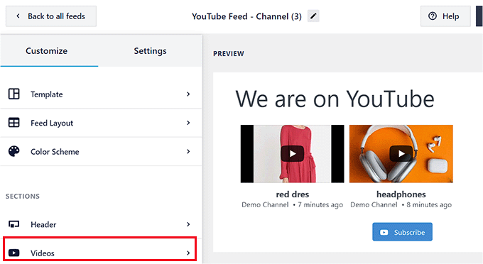 Click the Videos tab to open new settings