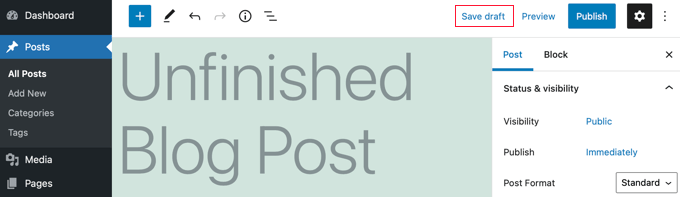 A Draft Post in WordPress