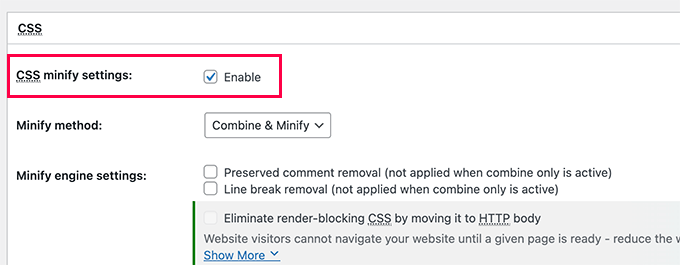 CSS minify را فعال کنید
