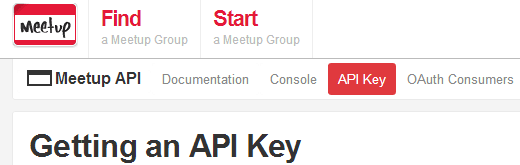 Obtention de la clé API Meetup.com