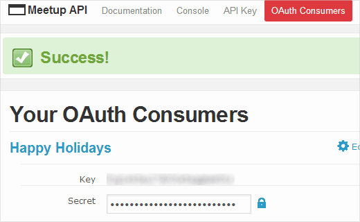 Meetup.com OAuth Consumers Key