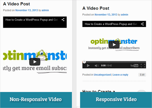 Vidéo intégrée par défaut non réactive et réactive dans WordPress